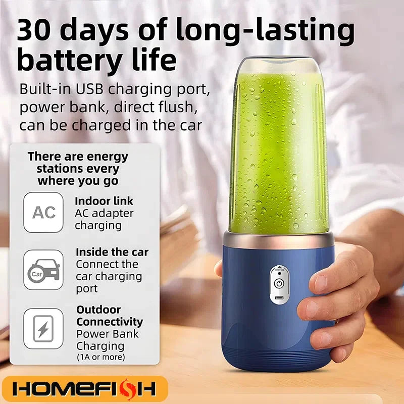 Licuadora Portátil KL, Botella Eléctrica con 6 Cuchillas, Licuadora Multifunción para Jugos Frescos, Smoothies, Hielo y Procesador de Alimentos